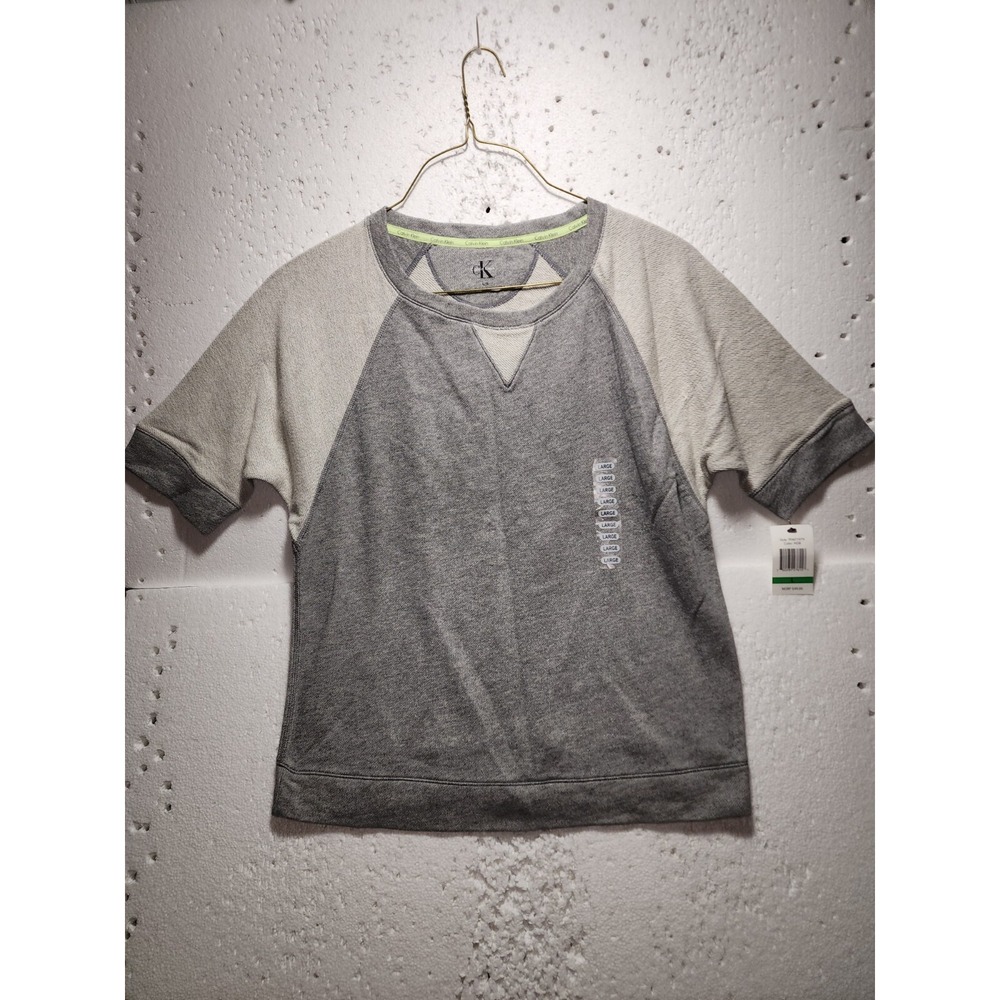 Calvin Klein T-Shirt Mens Large Gray White Print Round Neck Short Sleeve NWT